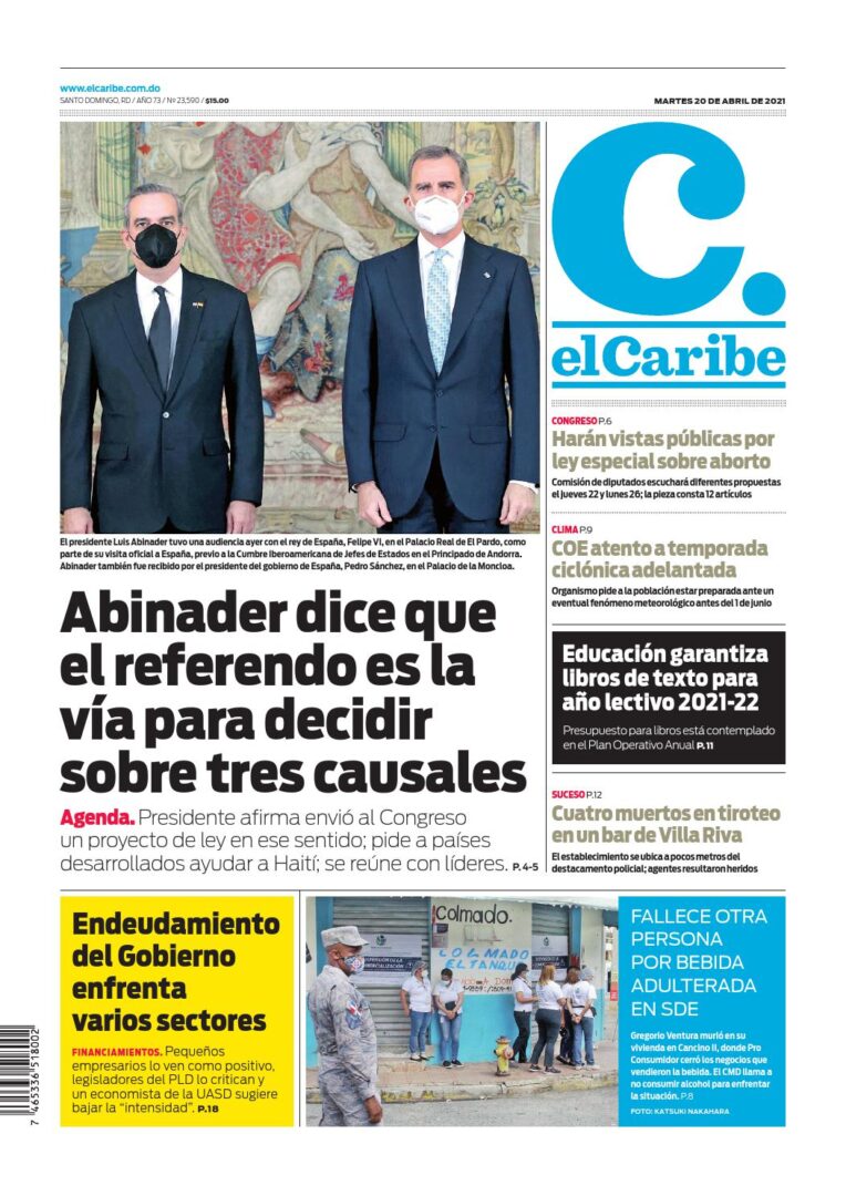 Portada Periódico El Caribe, Martes 20 de Abril, 2021