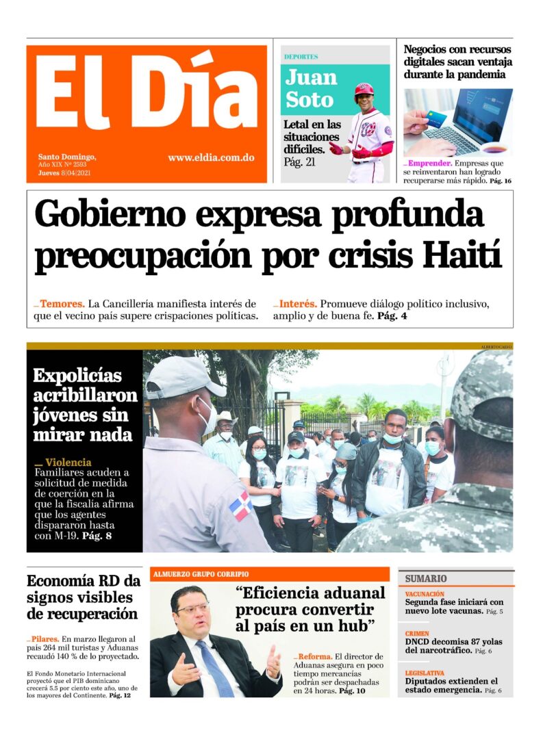 Portada Periódico El Día, Jueves 08 de Abril, 2021