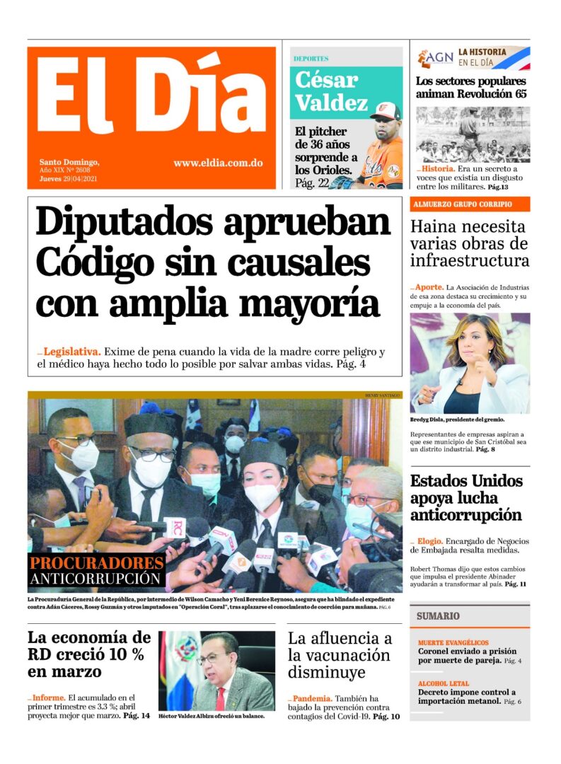 Portada Periódico El Día, Jueves 29 de Abril, 2021
