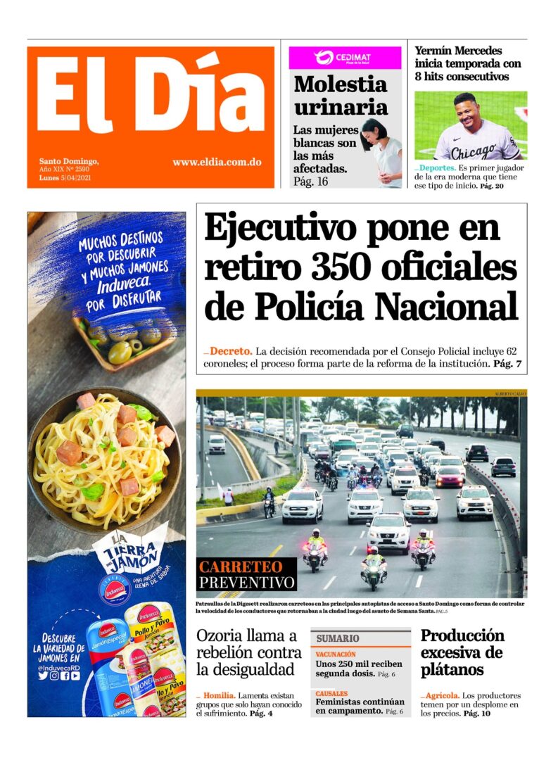 Portada Periódico El Día, Lunes 05 de Abril, 2021