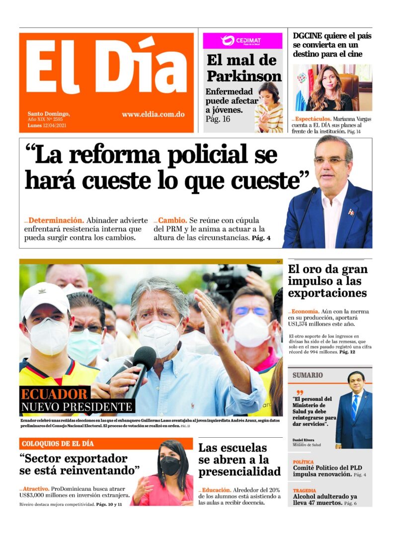 Portada Periódico El Día, Lunes 12 de Abril, 2021