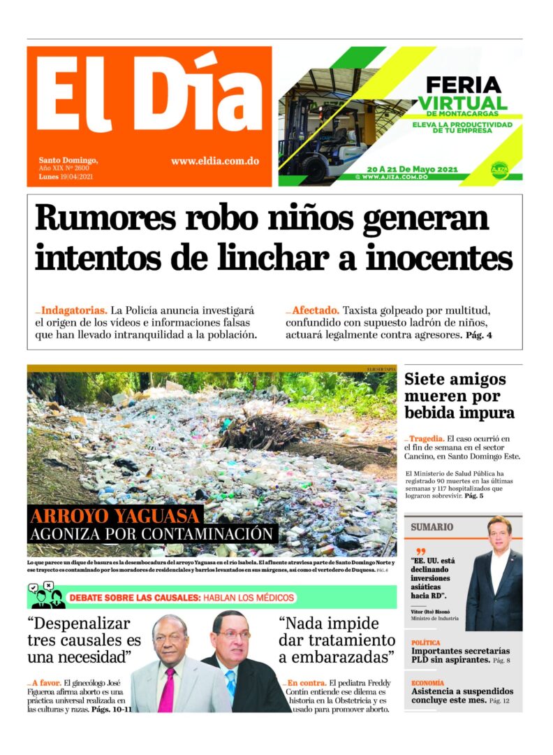 Portada Periódico El Día, Lunes 19 de Abril, 2021