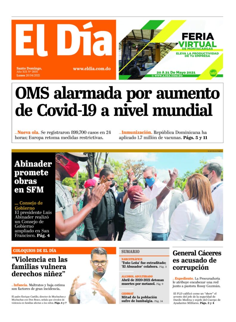 Portada Periódico El Día, Lunes 26 de Abril, 2021