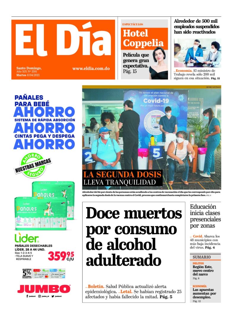 Portada Periódico El Día, Martes 06 de Abril, 2021