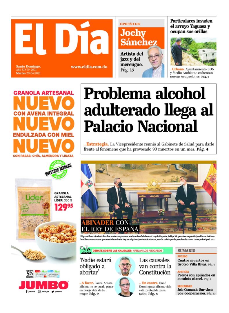 Portada Periódico El Día, Martes 20 de Abril, 2021