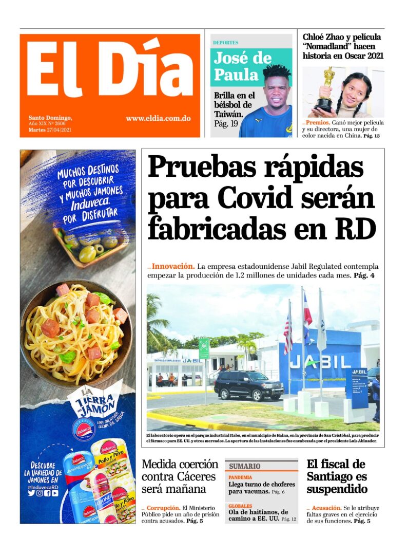 Portada Periódico El Día, Martes 27 de Abril, 2021