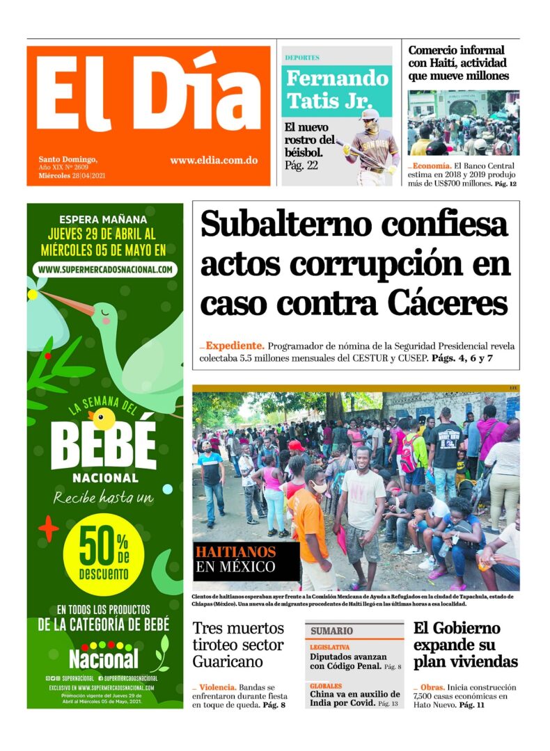 Portada Periódico El Día, Miércoles 28 de Abril, 2021