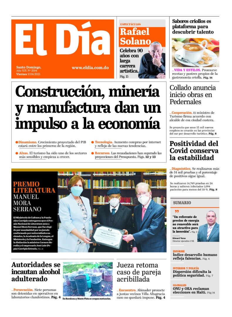 Portada Periódico El Día, Viernes 09 de Abril, 2021