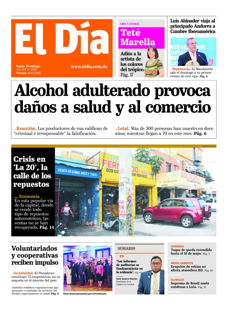 Portada Periódico El Día, Viernes 16 de Abril, 2021