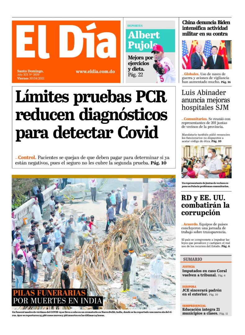 Portada Periódico El Día, Viernes 30 de Abril, 2021
