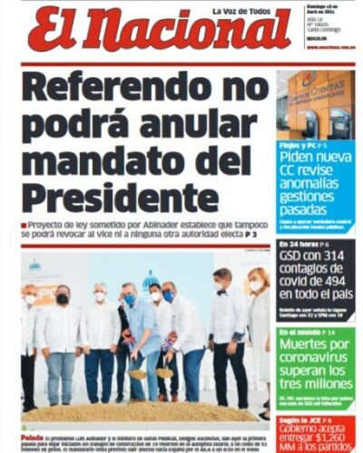 Portada Periódico El Nacional, Domingo 18 de Abril, 2021