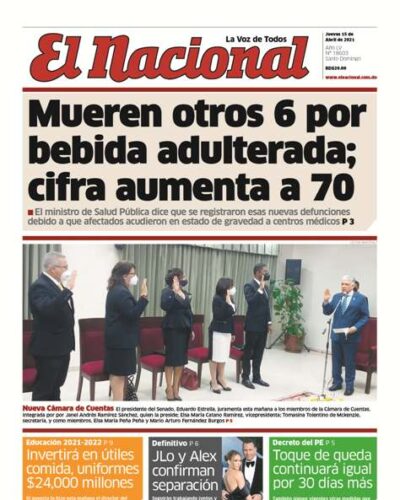 Portada Periódico El Nacional, Jueves 15 de Abril, 2021