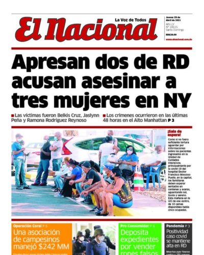 Portada Periódico El Nacional, Jueves 29 de Abril, 2021