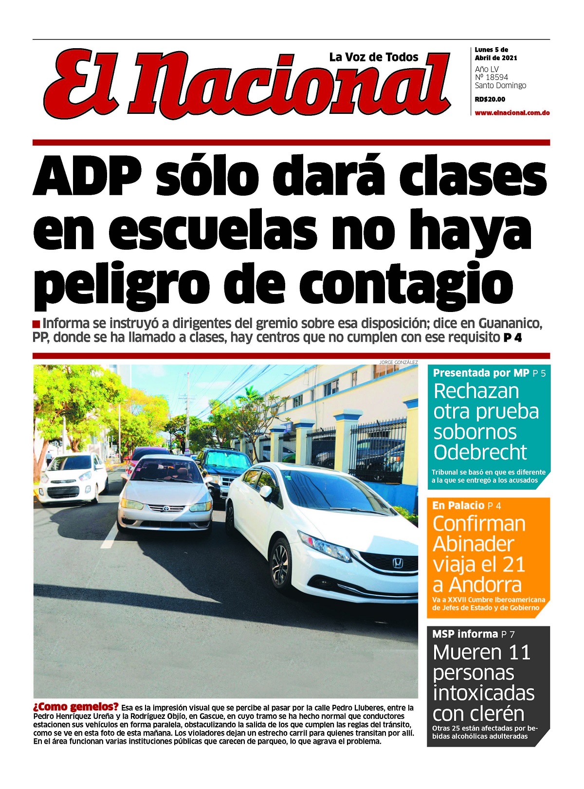 Portada Periódico El Nacional, Lunes 05 de Abril, 2021