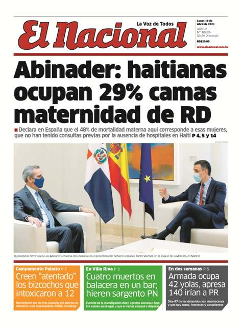Portada Periódico El Nacional, Lunes 19 de Abril, 2021