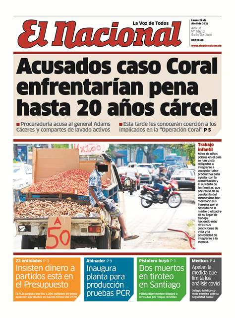 Portada Periódico El Nacional, Lunes 26 de Abril, 2021