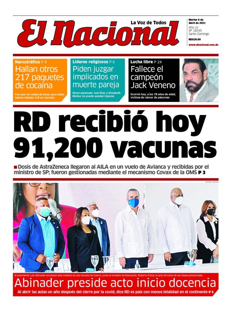 Portada Periódico El Nacional, Martes 06 de Abril, 2021