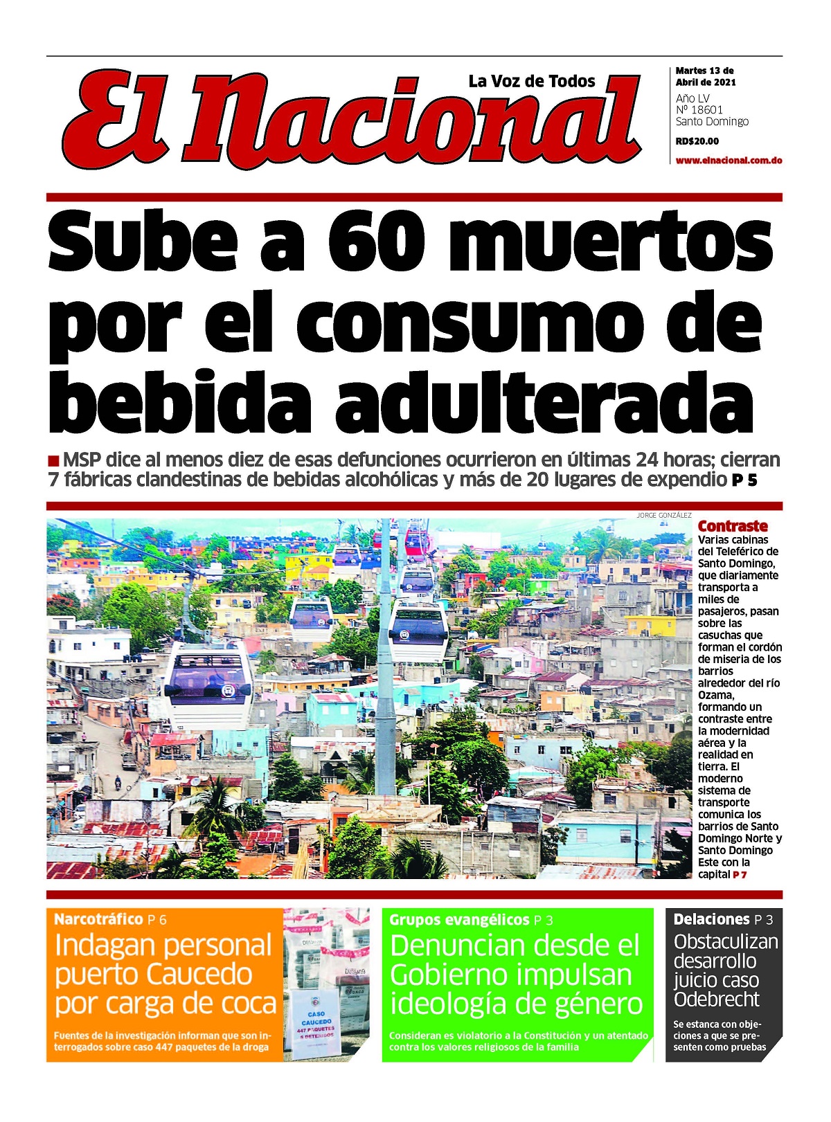 Portada Periódico El Nacional, Martes 13 de Abril, 2021