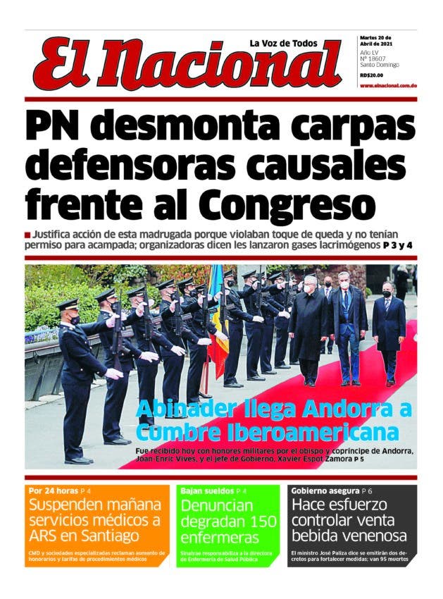 Portada Periódico El Nacional, Martes 20 de Abril, 2021