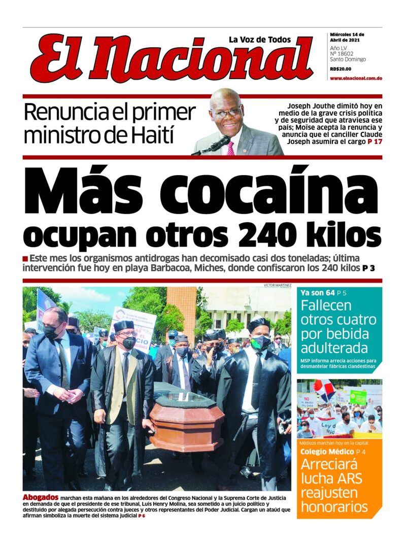 Portada Periódico El Nacional, Miércoles 14 de Abril, 2021