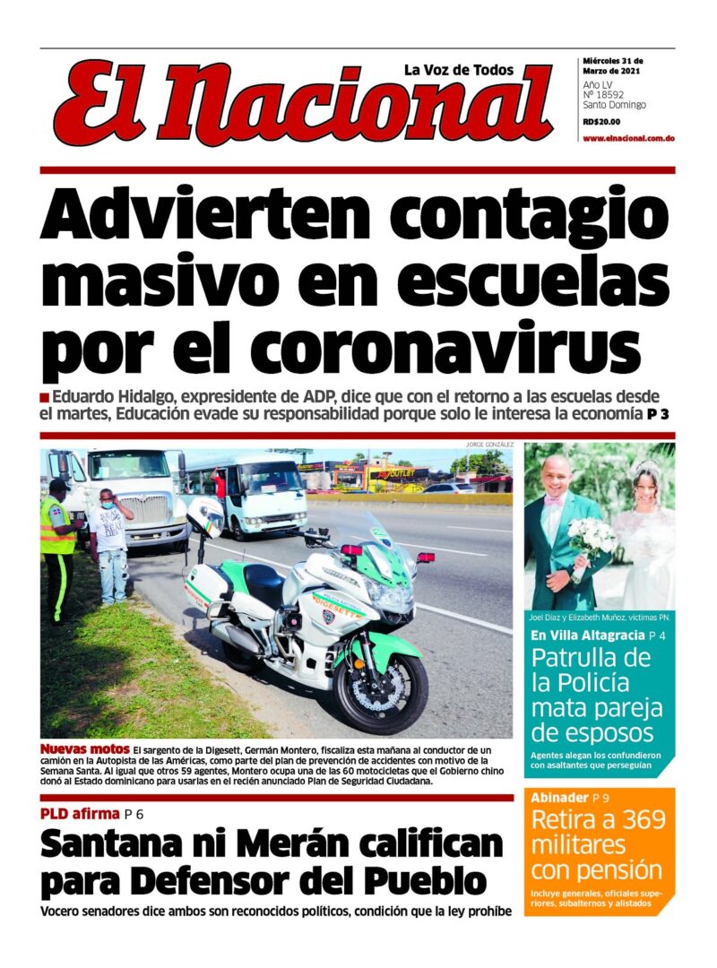 Portada Periódico El Nacional, Miércoles 31 de Marzo, 2021