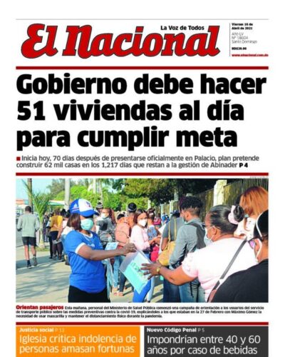 Portada Periódico El Nacional, Viernes 16 de Abril, 2021