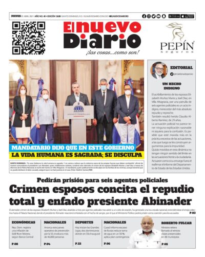 Portada Periódico El Nuevo Diario, Jueves 01 de Abril, 2021