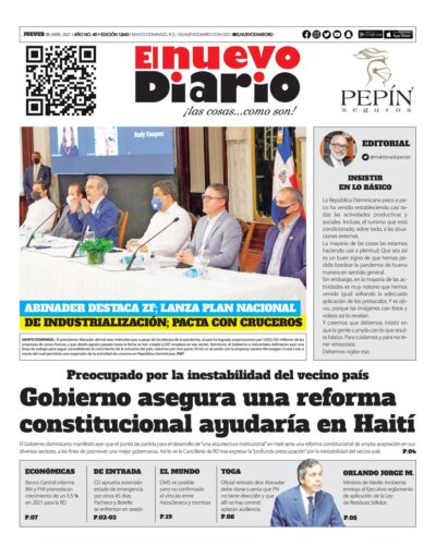 Portada Periódico El Nuevo Diario, Jueves 08 de Abril, 2021