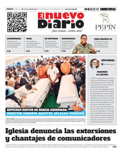 Portada Periódico El Nuevo Diario, Lunes 05 de Abril, 2021