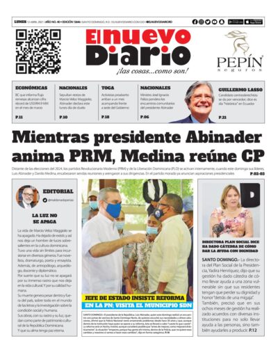 Portada Periódico El Nuevo Diario, Lunes 12 de Abril, 2021