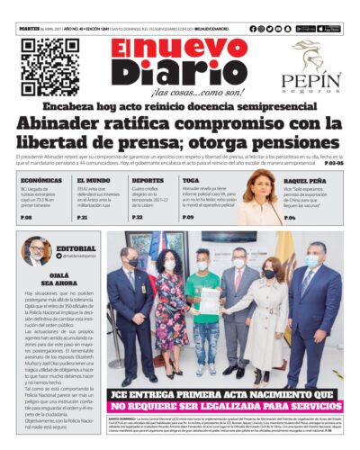 Portada Periódico El Nuevo Diario, Martes 06 de Abril, 2021
