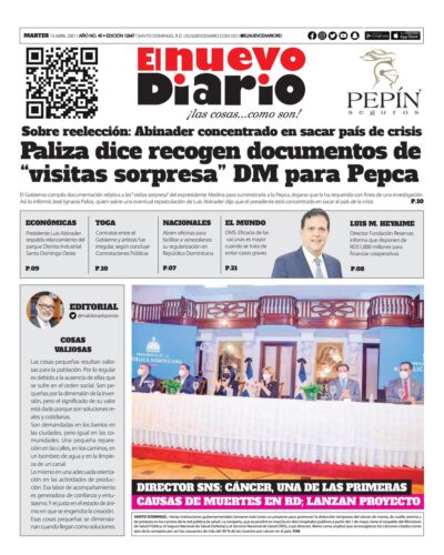 Portada Periódico El Nuevo Diario, Martes 13 de Abril, 2021