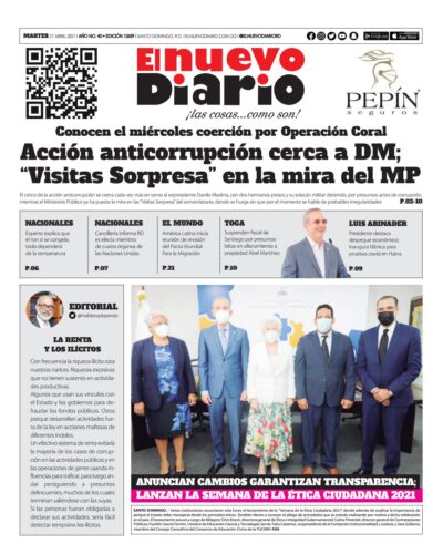 Portada Periódico El Nuevo Diario, Martes 27 de Abril, 2021