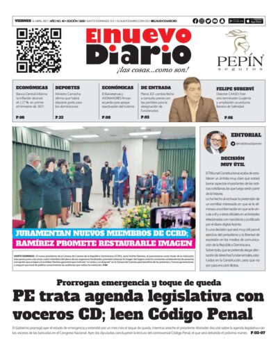 Portada Periódico El Nuevo Diario, Viernes 16 de Abril, 2021