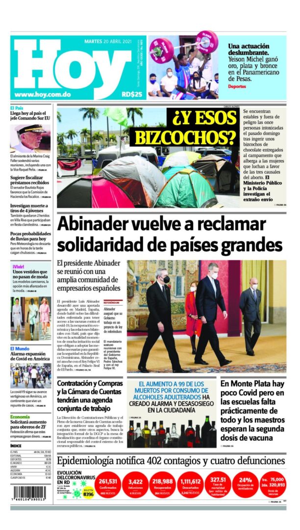 Portada Periódico Hoy, Martes 20 de Abril, 2021
