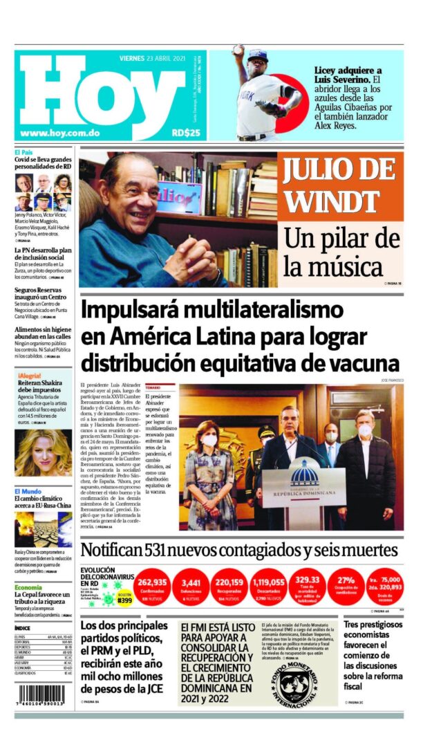 Portada Periódico Hoy, Viernes 23 de Abril, 2021