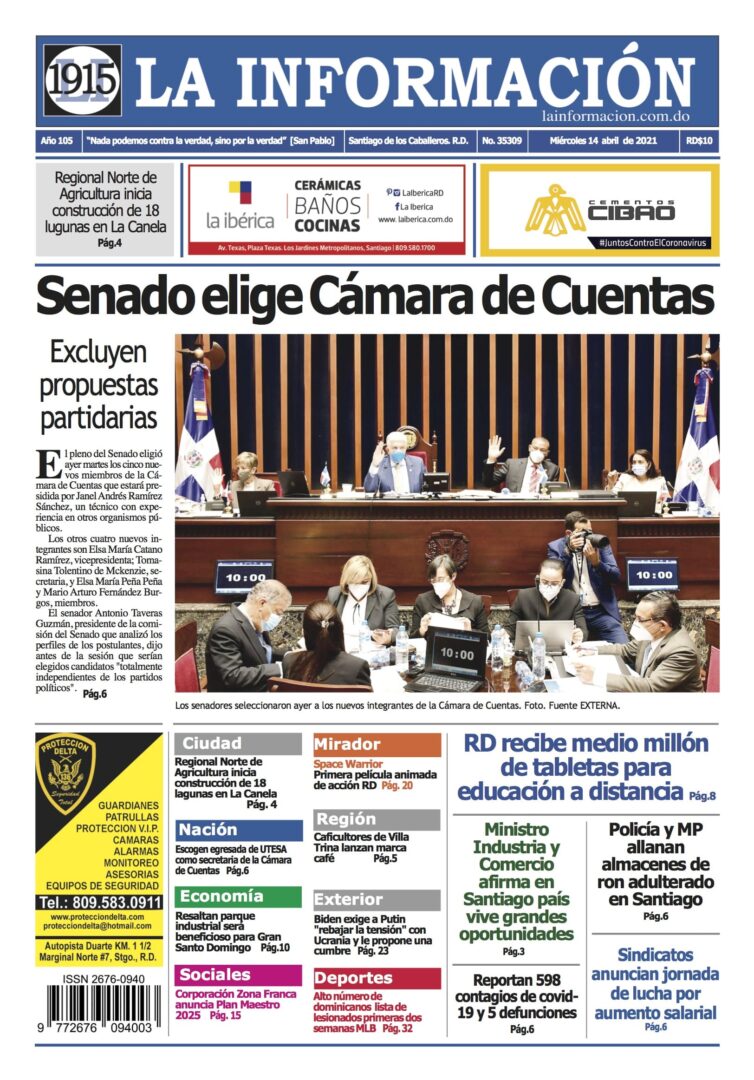 Portada Periódico La Información, Jueves 15 de Abril, 2021