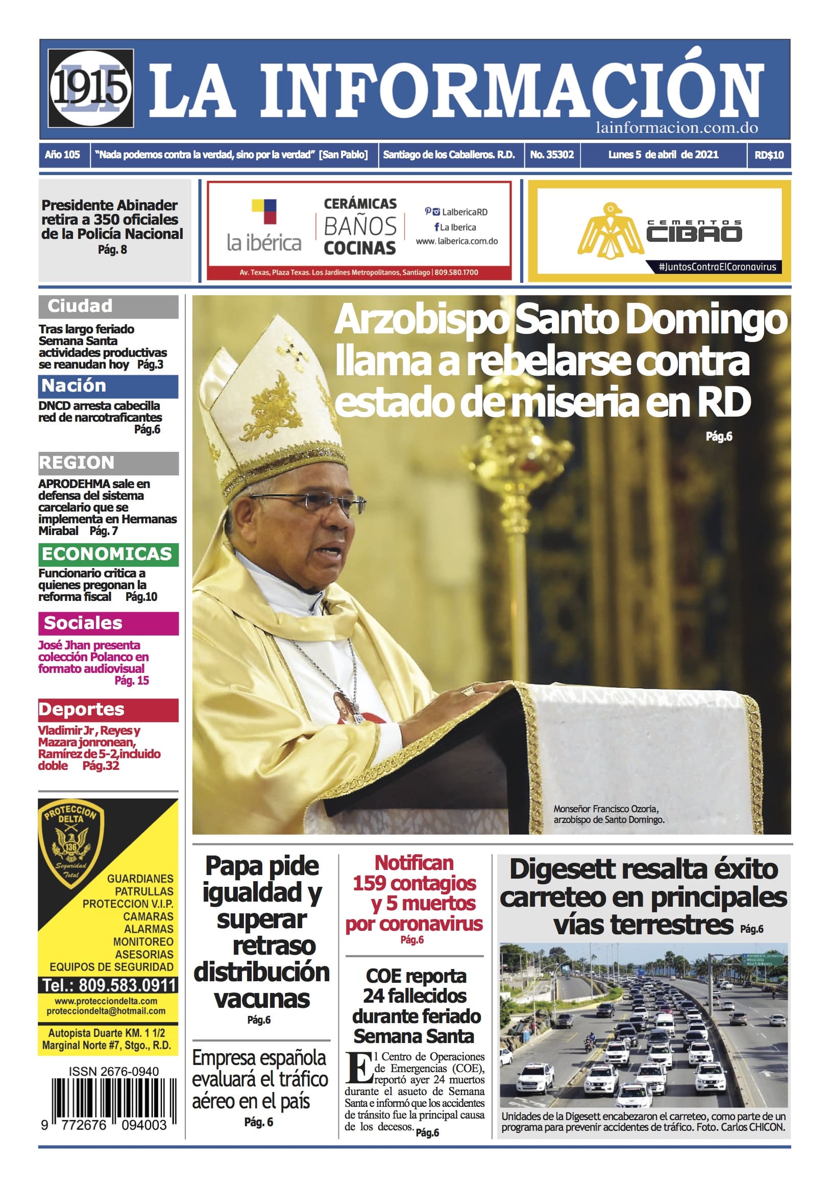 Portada Periódico La Información, Lunes 05 de Abril, 2021