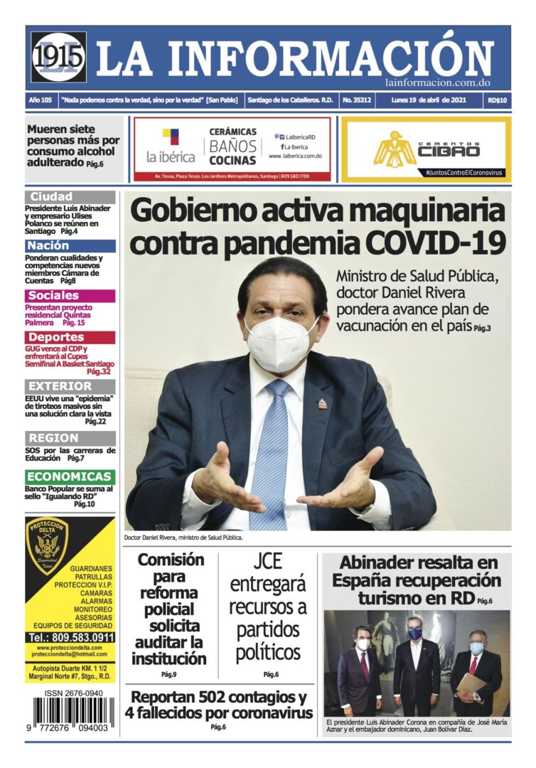 Portada Periódico La Información, Lunes 19 de Abril, 2021