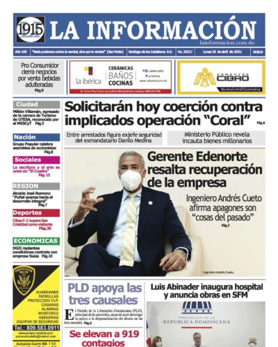 Portada Periódico La Información, Lunes 26 de Abril, 2021