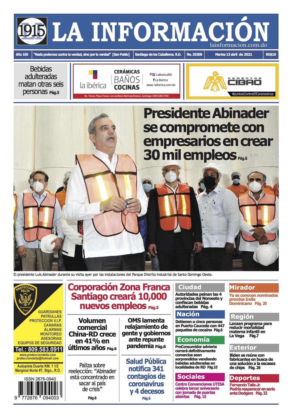 Portada Periódico La Información, Martes 13 de Abril, 2021