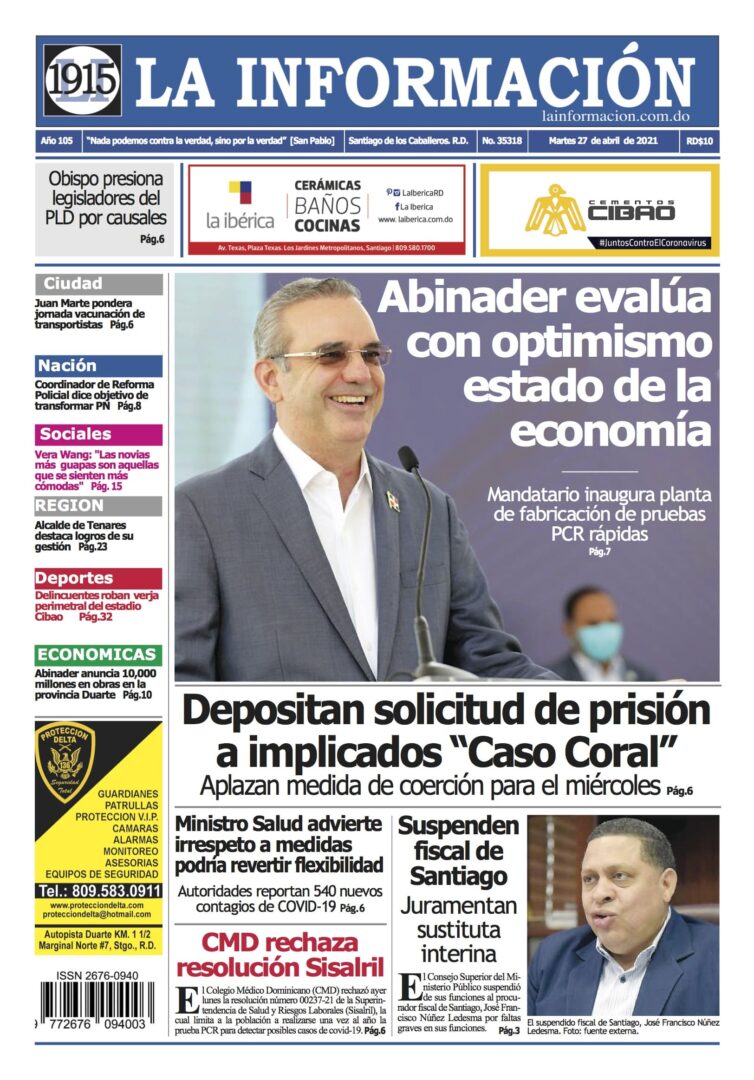 Portada Periódico La Información, Martes 27 de Abril, 2021