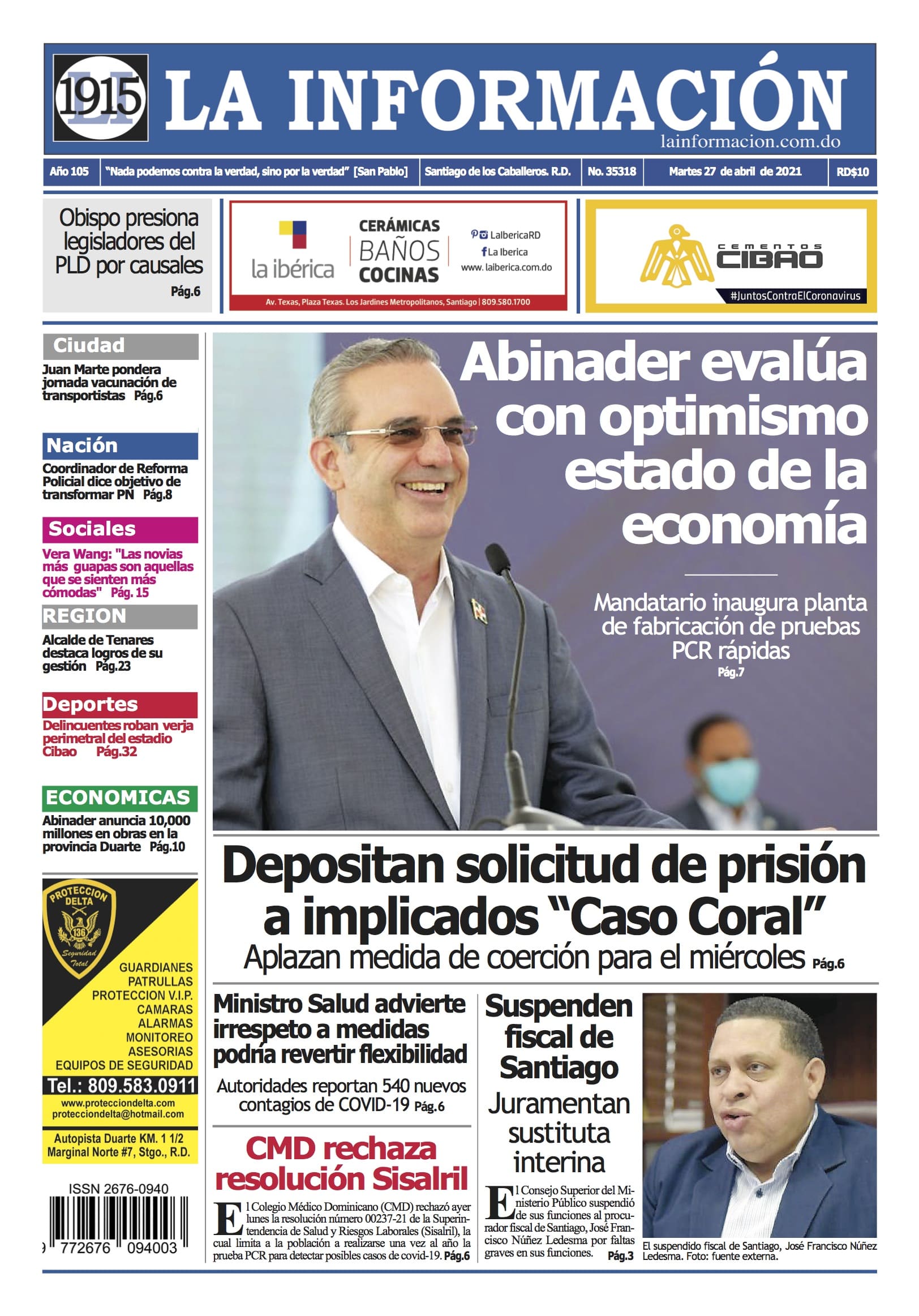 Portada Periódico La Información, Martes 27 de Abril, 2021