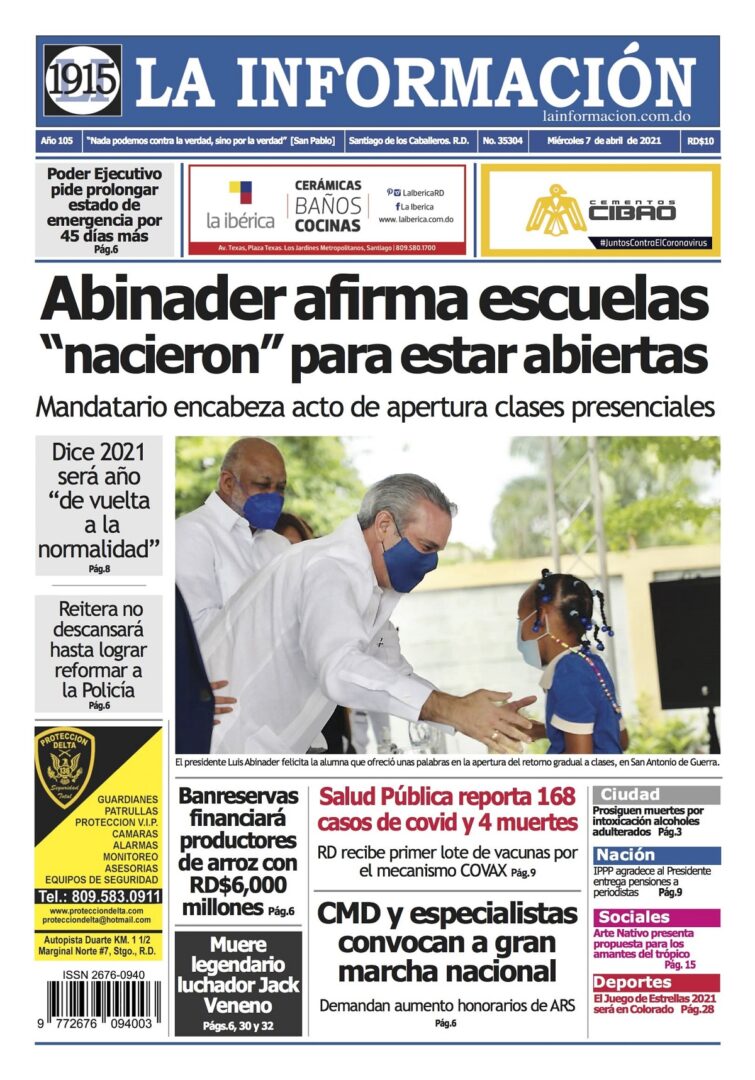 Portada Periódico La Información, Miércoles 07 de Abril, 2021