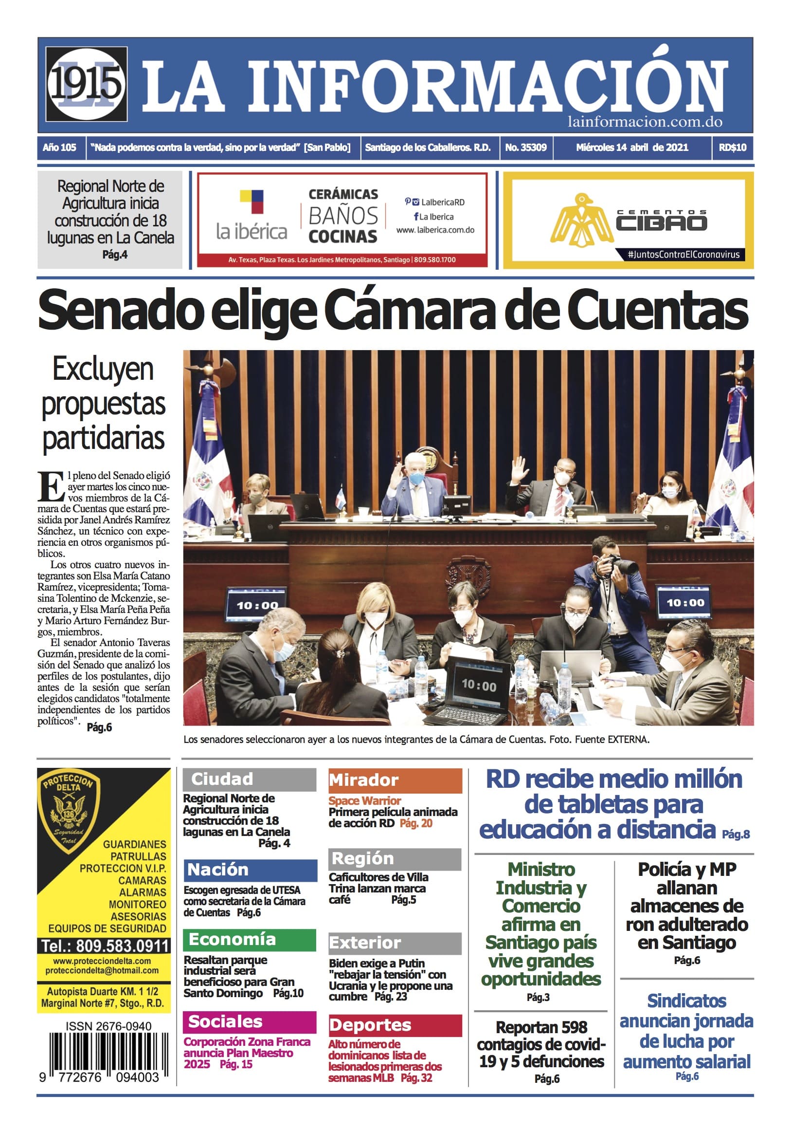 Portada Periódico La Información, Miércoles 14 de Abril, 2021