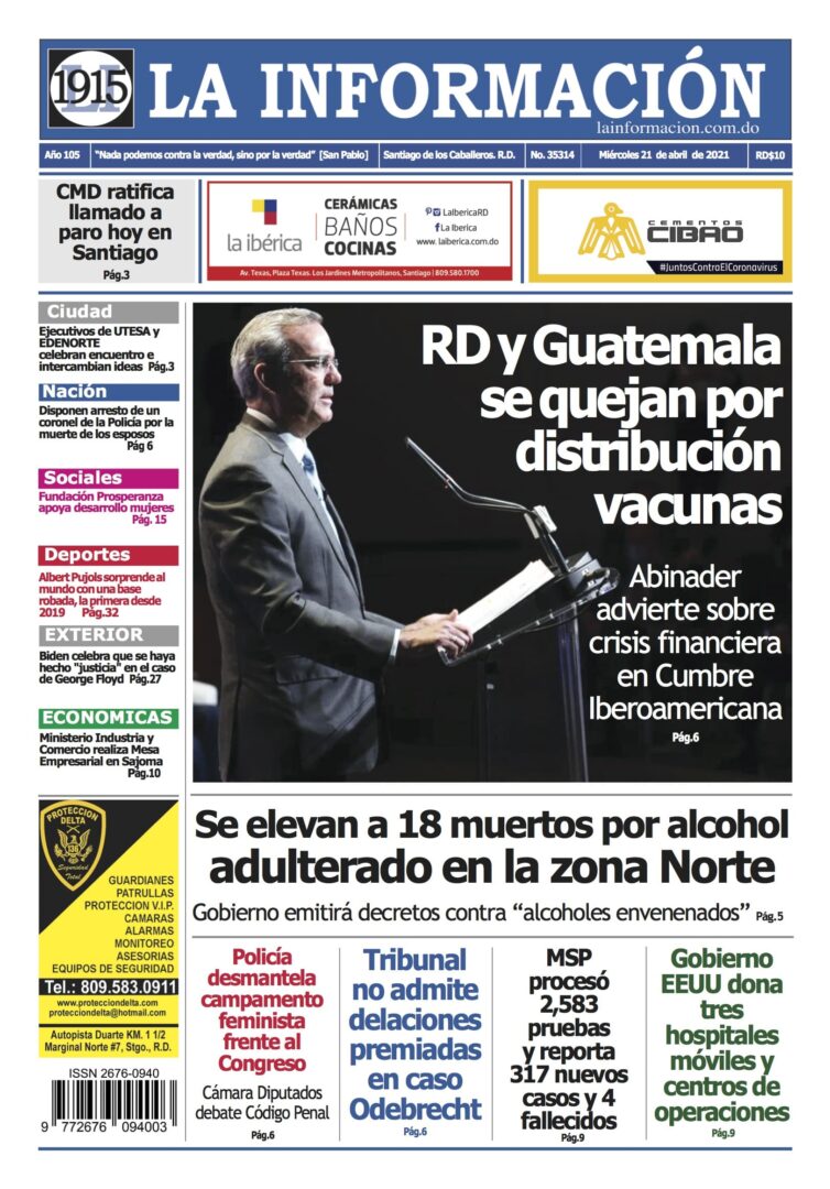 Portada Periódico La Información, Miércoles 21 de Abril, 2021