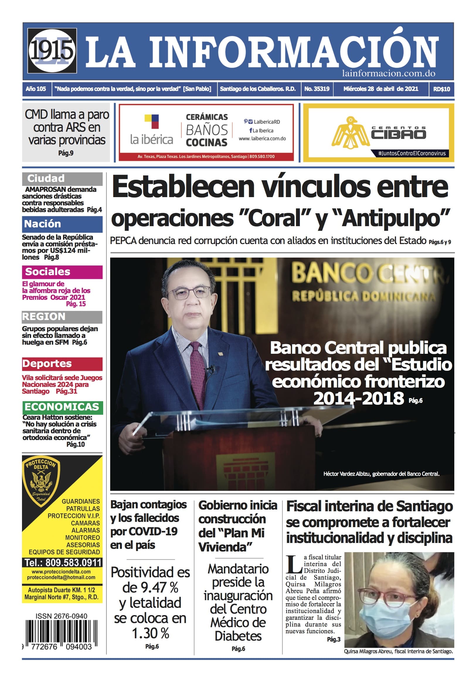 Portada Periódico La Información, Miércoles 28 de Abril, 2021