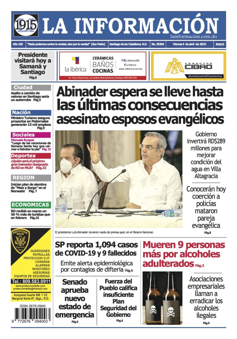Portada Periódico La Información, Viernes 09 de Abril, 2021