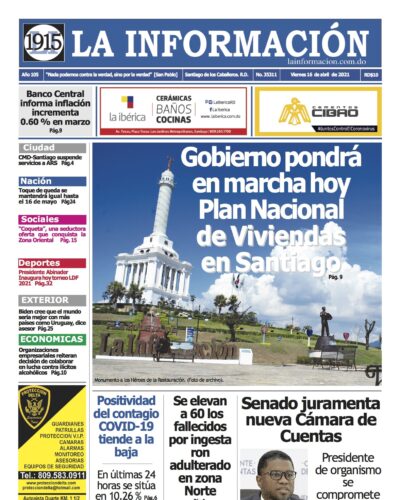 Portada Periódico La Información, Viernes 16 de Abril, 2021