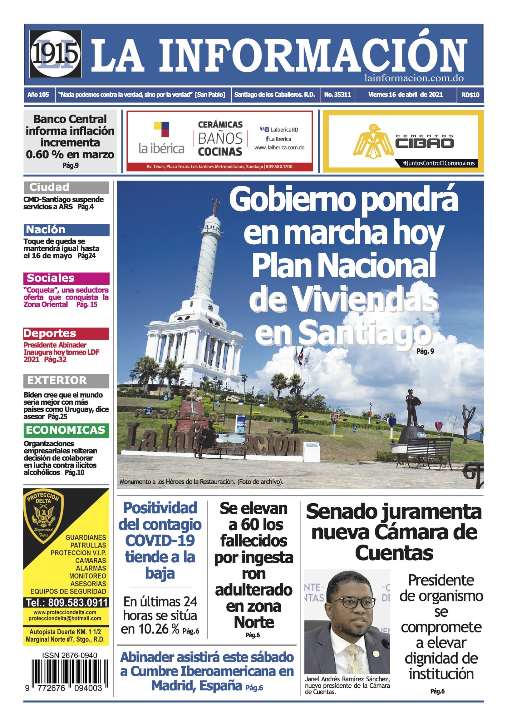 Portada Periódico La Información, Viernes 16 de Abril, 2021